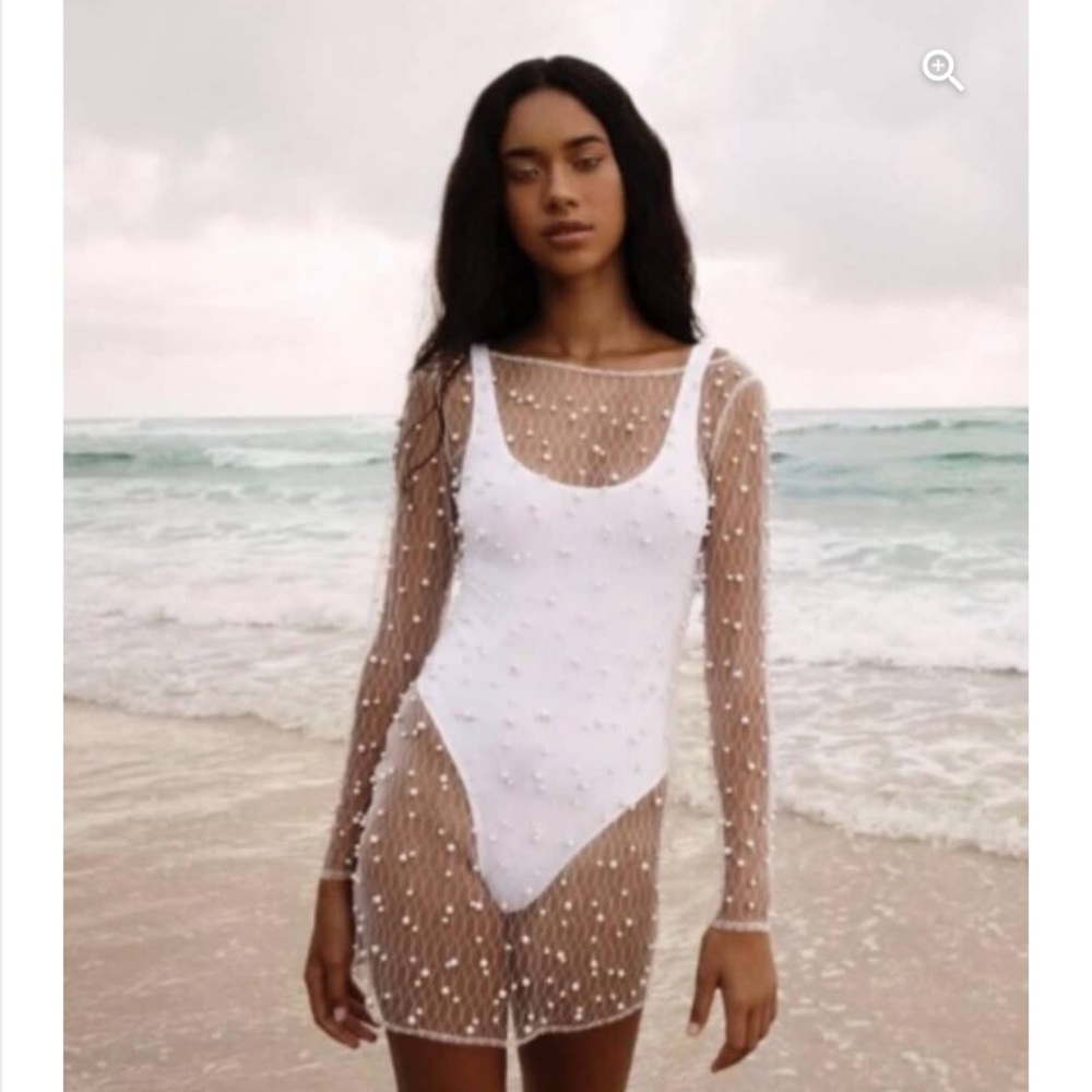 Embellished Pearl Swim Coverup Medium